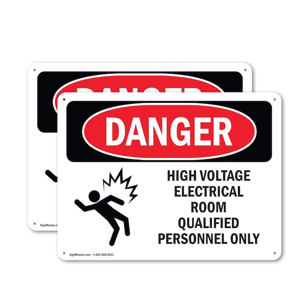 Signmission High Voltage Electrical Room Danger Sign, Plastic, 10in W x 7in L, 2PK OS-2PACK-DS-P-710-L-2201 - main